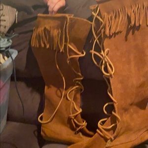 Tall fringe suede boots moccasins NWOT